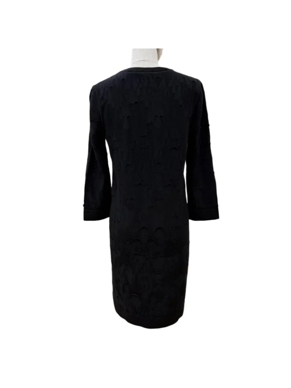 Chanel Wool CC Logo Plate Long Sleeve Knit Dress Black 36